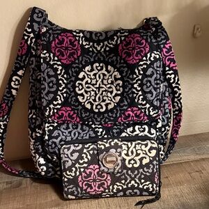 Vera Bradley Black, Pink & Gray Quilted Crossbody Shoulder Bag